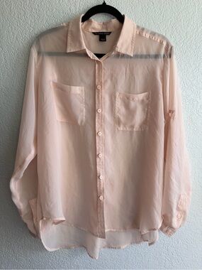 Victoria's Secret Sheer Button-Up Blouse in Pale Peach